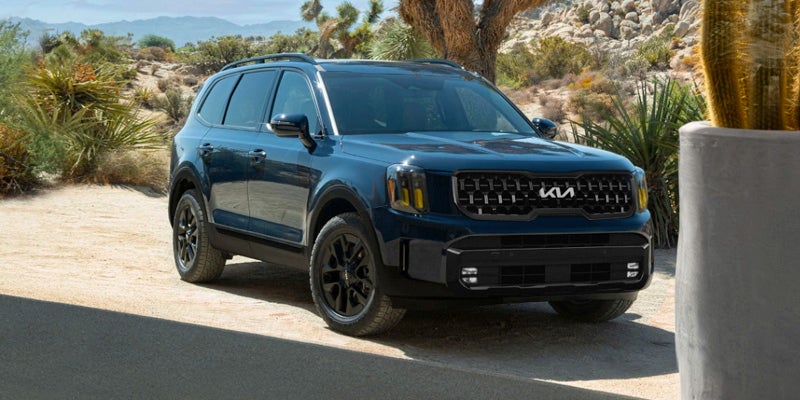 A black 2024 Kia Telluride parked in a driveway