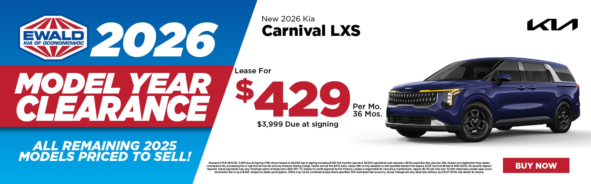 2026 Kia Carnival LXS Lease $429 per mo