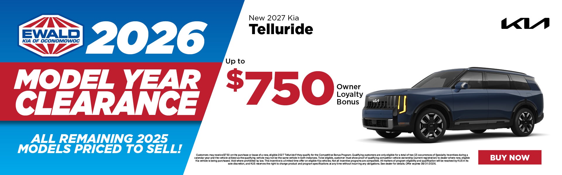 2027 Kia Telluride $750 Owner Loyalty Bonus 