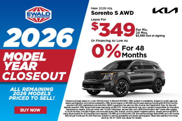 2026 Kia Sorento S Lease $349 or 0% APR for 48 months 