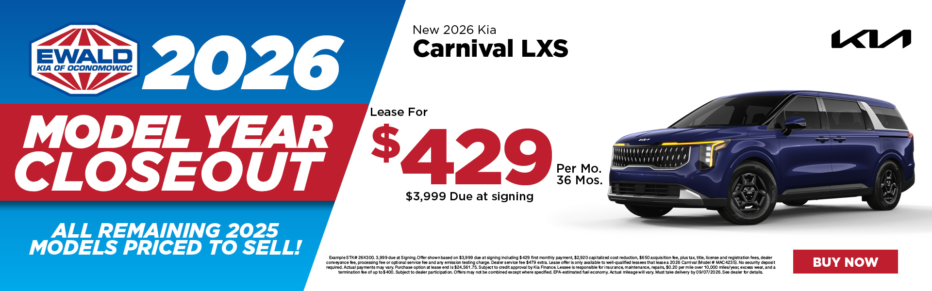 2026 Kia Carnival LXS Lease $429 per mo