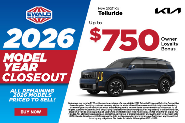 2027 Kia Telluride $750 Owner Loyalty Bonus 