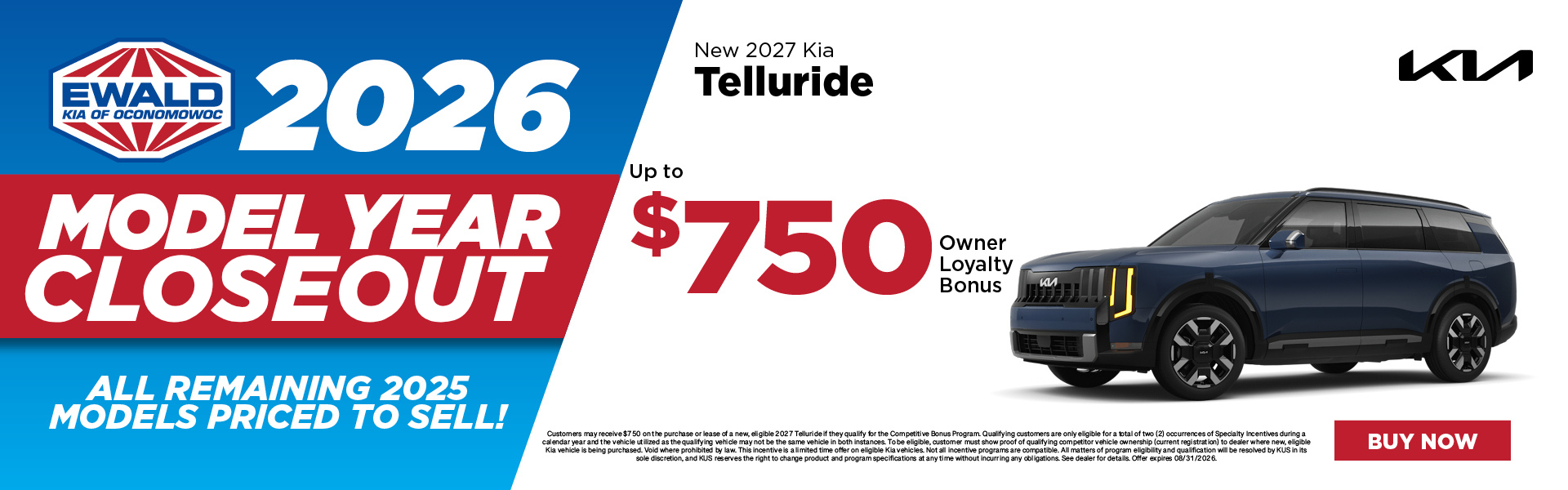 2027 Kia Telluride $750 Owner Loyalty Bonus 