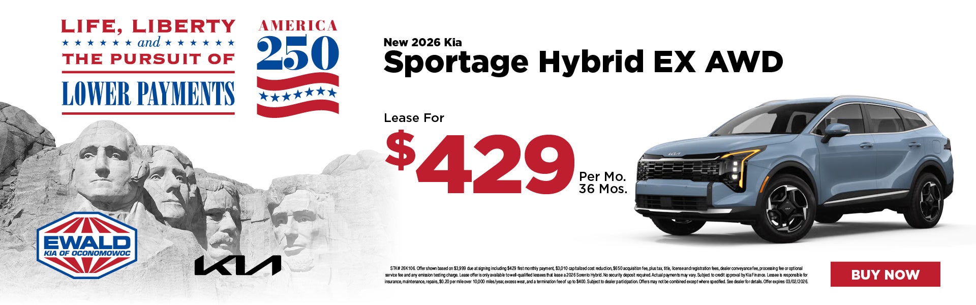 2026 Kia Sportage Hybrid EX AWD Lease for $429