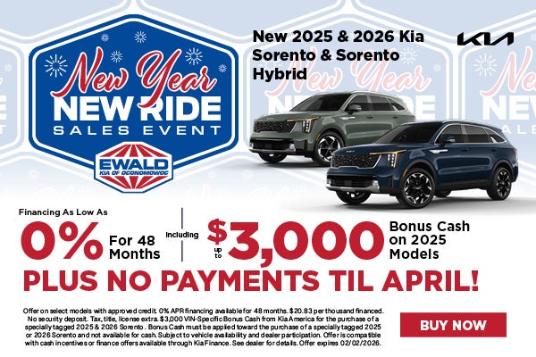 2026 & 2026 Kia Sorento & Sorento Hybrid 0% APR for 48 Mo. 