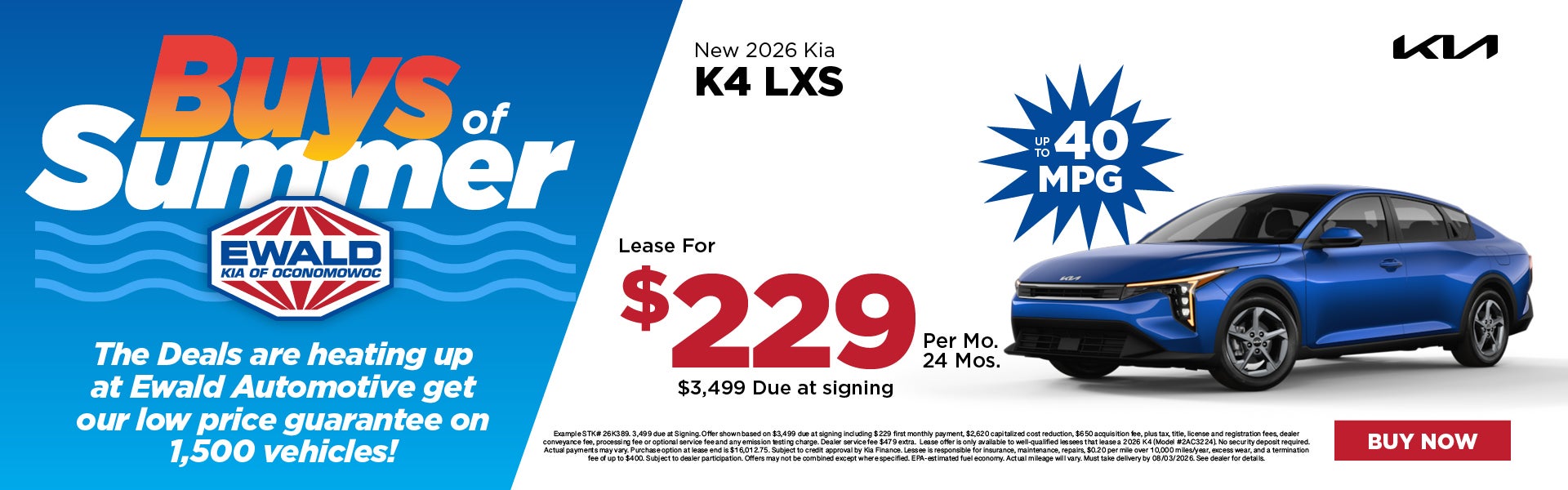 2026 Kia K4 LXS Lease $229 per mo