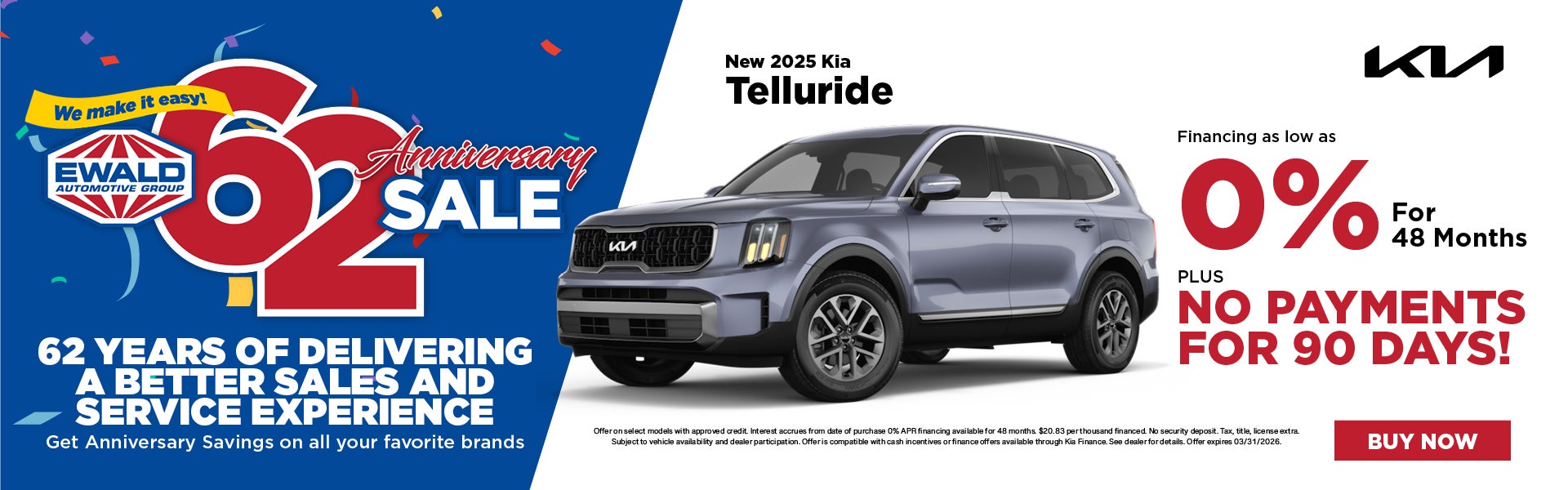 2025 Kia Telluride 0% APR and No Payments for 90 days