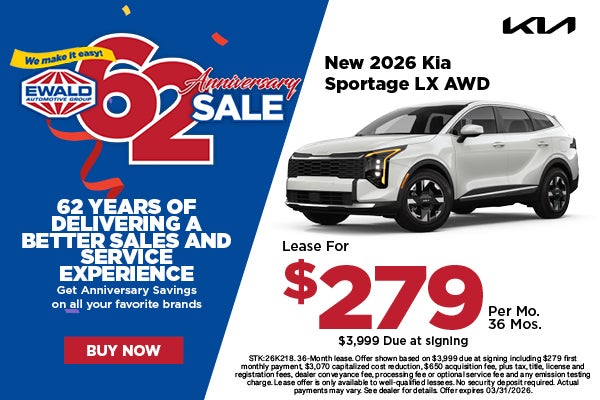 2026 Kia Sportage EX lease for $279