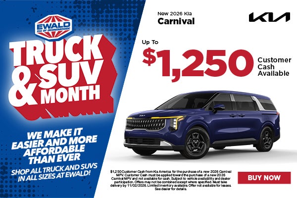 2026 Kia Carnival up to $1,250 Customer Cash 