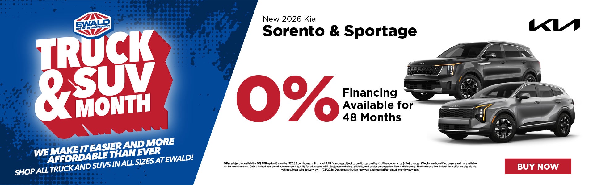 2026 Kia Sorento & Sportage 0% for 48 months