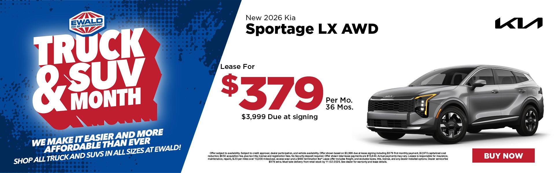 2026 Kia Sportage LX AWD Lease for $379