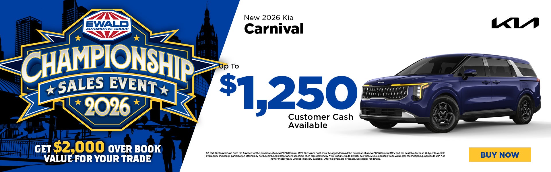2026 Kia Carnival up to $1,250 Customer Cash 