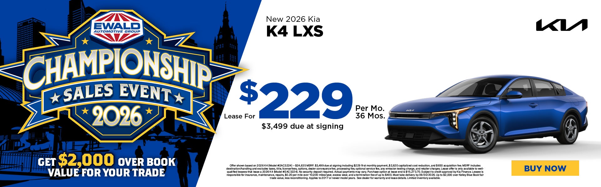 2026 Kia K4 LXS Lease for $229