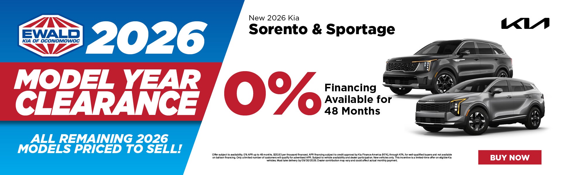 2026 Kia Sorento & Sportage 0% APR for 48 months